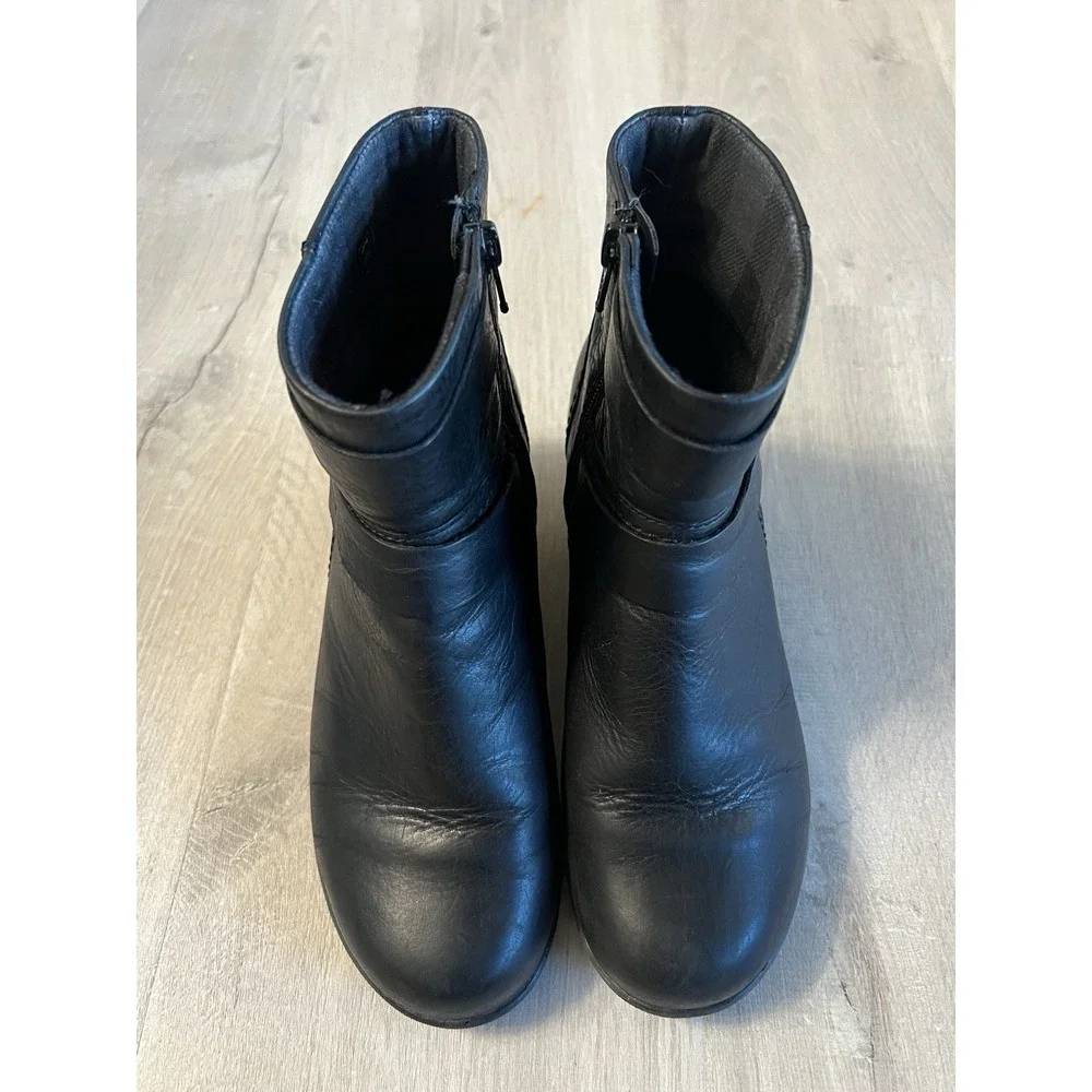 Keen Boots Womens Size 7 Black Kate Mid Ankle Wedge Leather Side Zip Casual